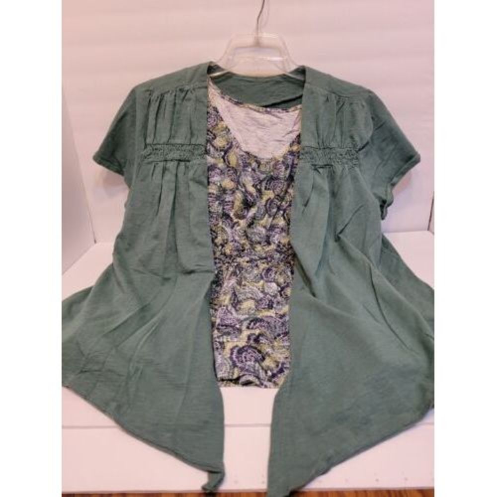 Chadwicks of boston, tank and‎ cardigan set, size 1X, green & floral